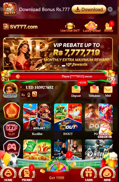 SV777 Game mobile home screen
