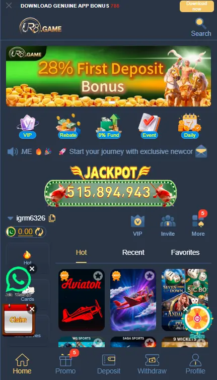 UR8 Game home page with mobile gaming options
