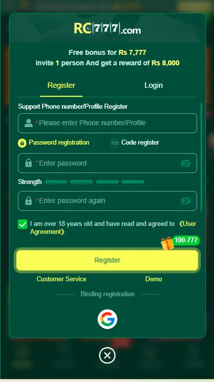 online gaming account registration page