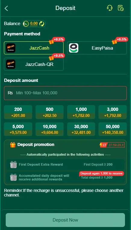 gaming account deposit and payment options