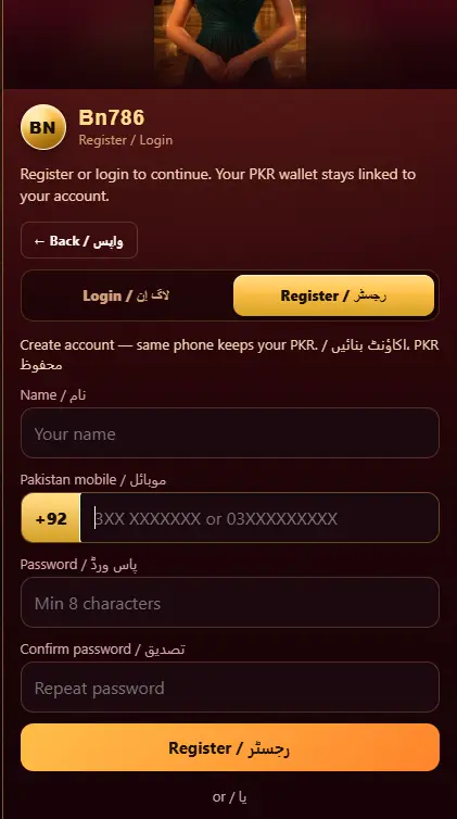 Create a BN786 Game account