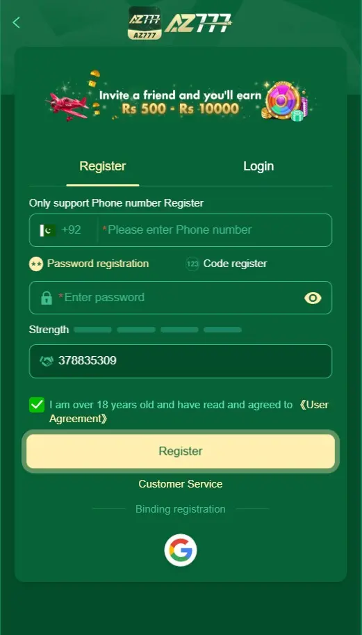 AZ777 Game registration and sign up page