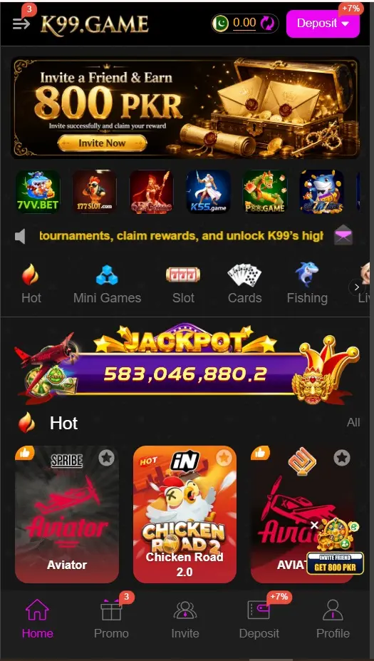 K99 Game home page interface