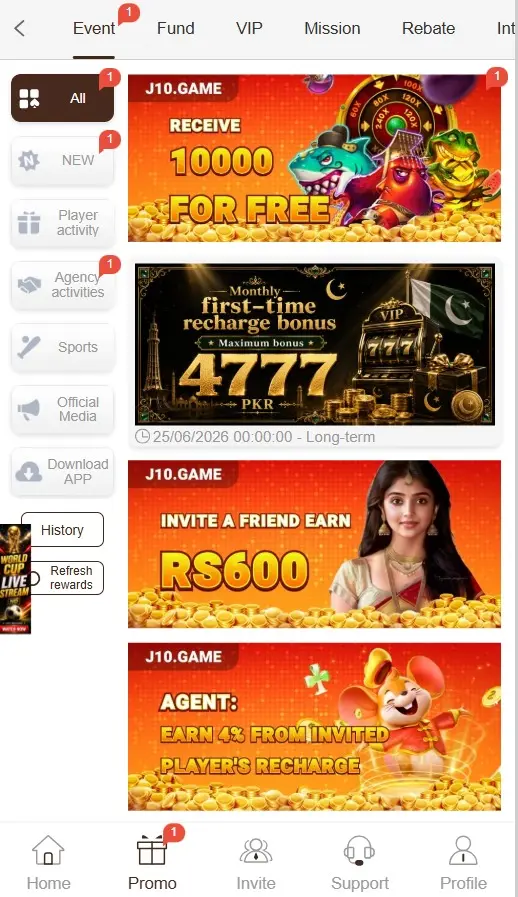 J10 Game promotions page