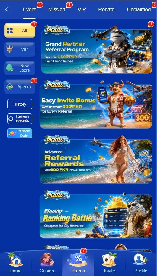 PK2026 Game bonus and promotions page