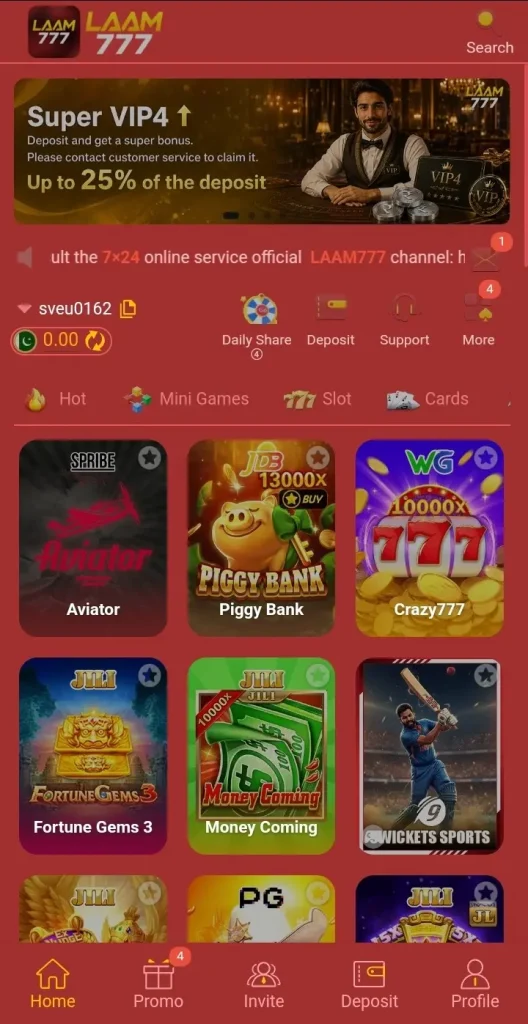 LAAM777 Game home page interface