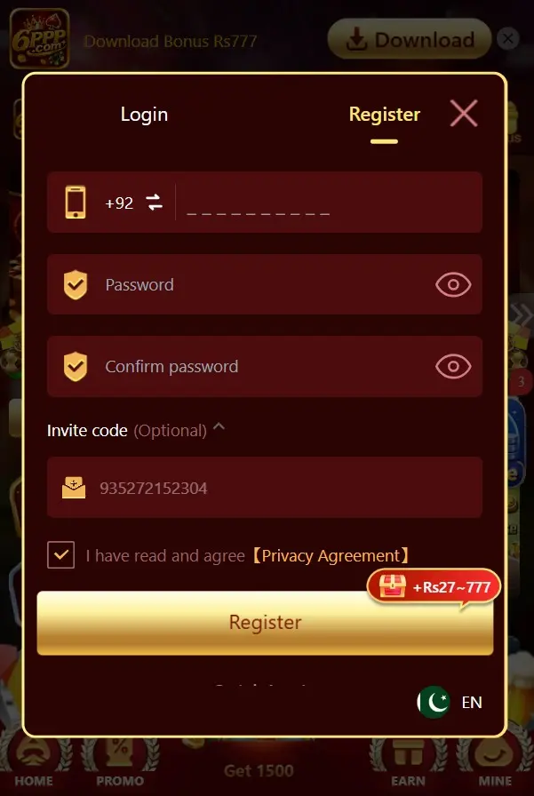 6PPP Game registration page