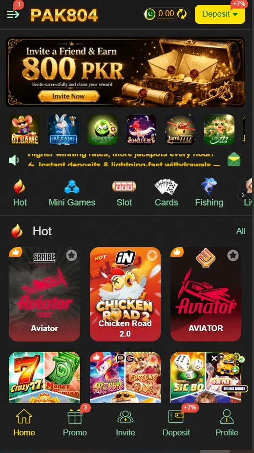Pak804 Game home screen and gaming interface