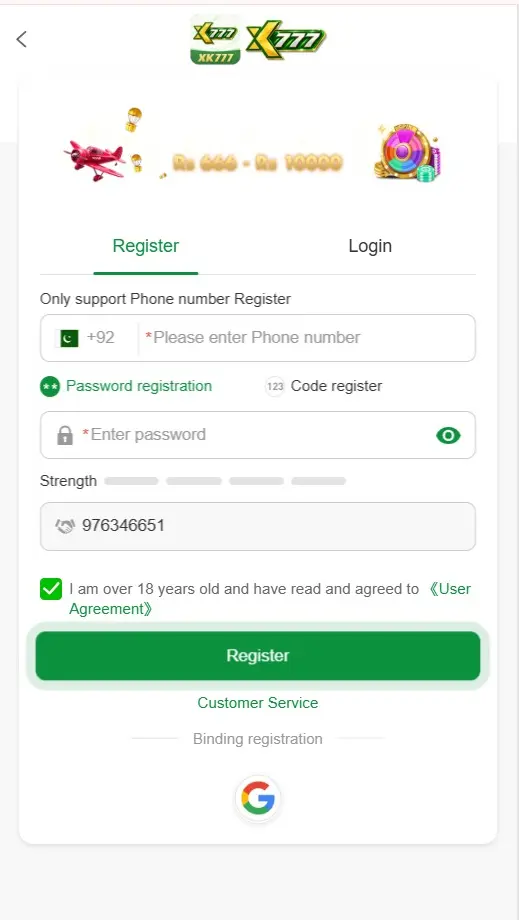 Registration and sign up page