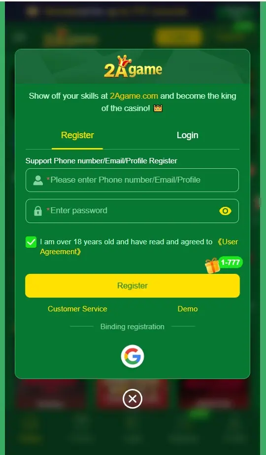 Registration page with account creation fields