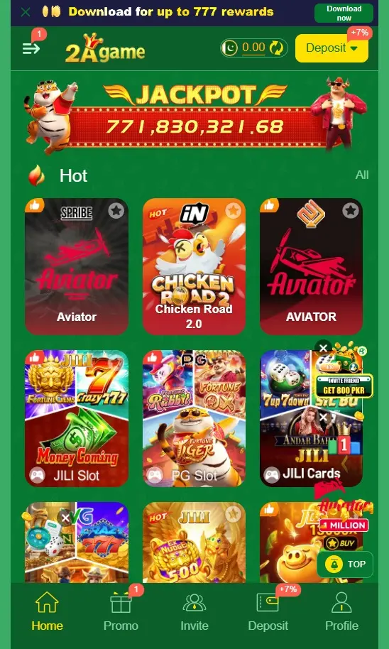 Game categories page showing different types of available games