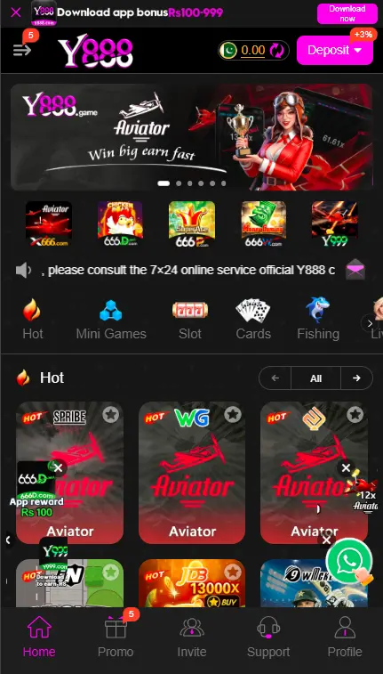 Y888 Game home page interface