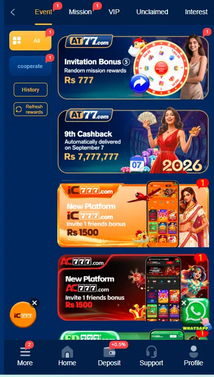 Mobile promotions and reward offers section