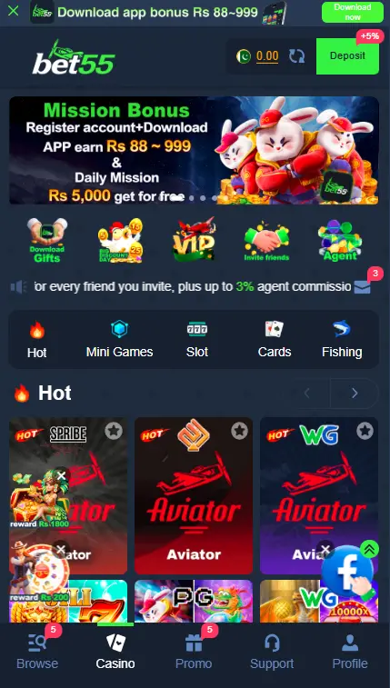Bet555 Game home page interface