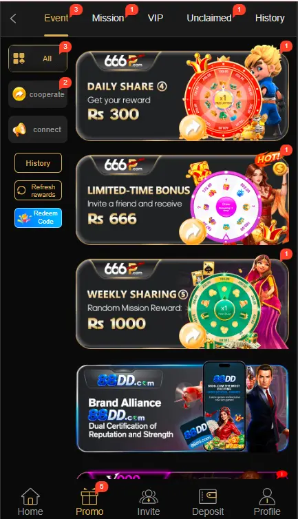 Mobile app promotions and bonus offers page