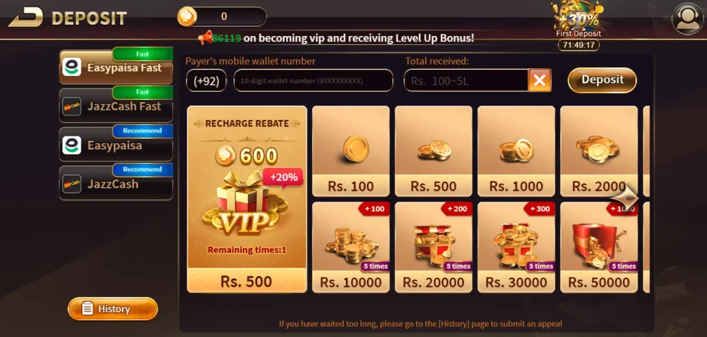Royal X Casino deposit page with payment options
