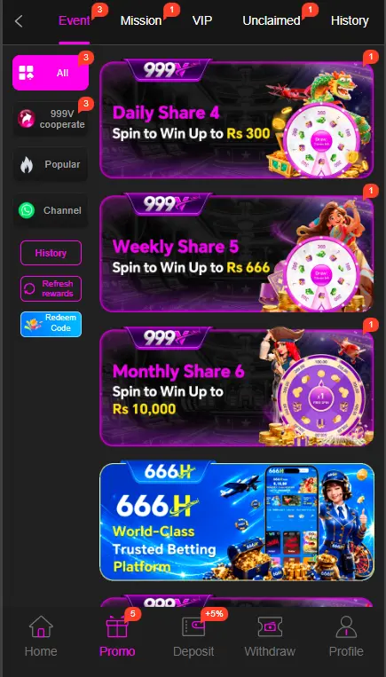 Mobile promotions screen