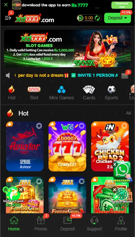 XD777 Game home screen showing the main Android dashboard