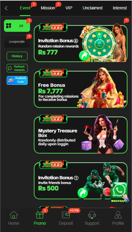 XD777 Game promotions and bonus section