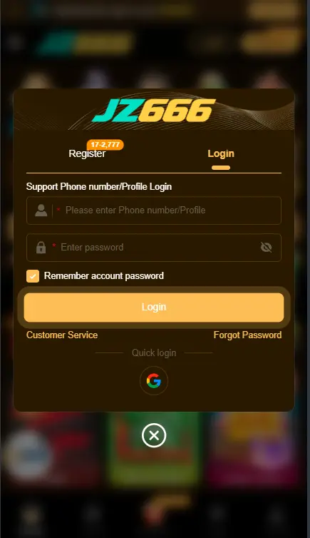 Mobile registration form for creating a new JZ666 account