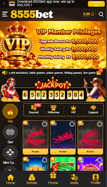 8555Bet Game home page with mobile dashboard